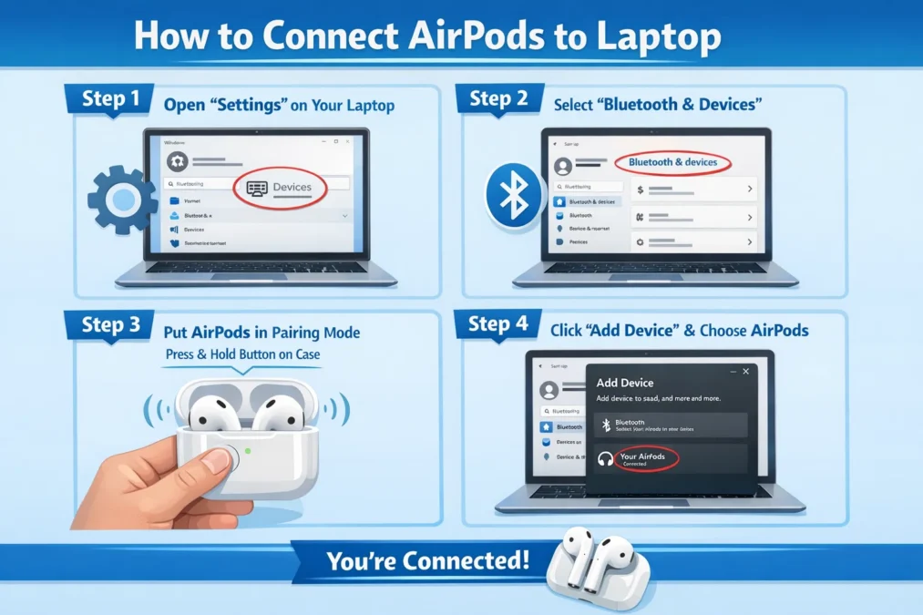 How to Connect AirPods to Laptop: A Complete Beginner-Friendly Guide 1 How to Connect AirPods to Laptop